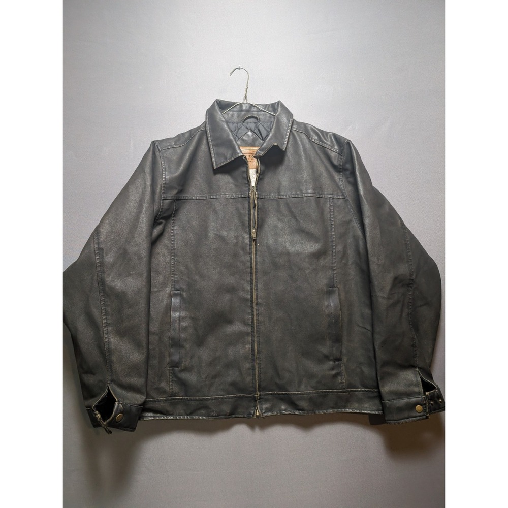 Arizona Jacket Mens XXL Black Faux Leather Quilted Lined Full Zip Winter Wear
